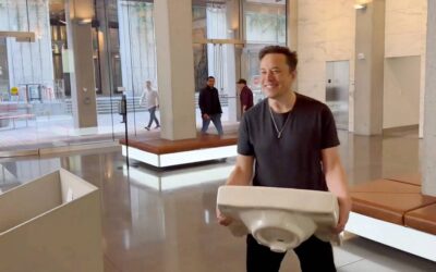 Elon Musk inside Twitter Office with a sink.